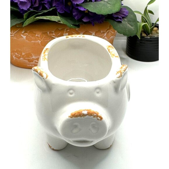 Vintage Ceramic Pig Planter With OINK Text - White & Distressed Orange - Picture 5 of 12